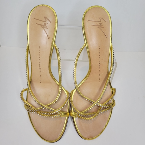 Giuseppe Zanotti Early 2000's Bling Sandals Heels Open Back Vintage Strappy Sz 6 - Picture 2 of 9